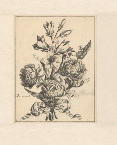 Boterbloemen met een Lint samengebonden door J. Porteret