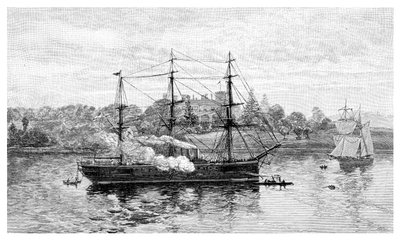 Regeringshuis en HMS Nelson, Sydney, New South Wales, Australië, 1886 door J. R. Ashton
