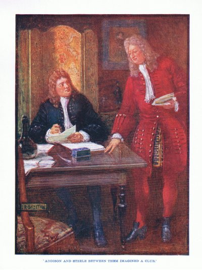 Addison en Steele bedachten samen een club, uit Engelse Literatuur uitgegeven door T C & EC Jack, ca. 1920 door J. R. Skelton