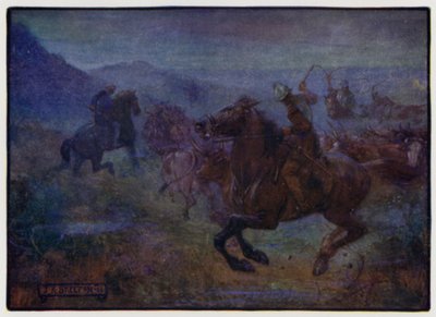 Overval in de Anglo-Schotse Grens door Border Reivers, begin 16e eeuw door J. R. Skelton