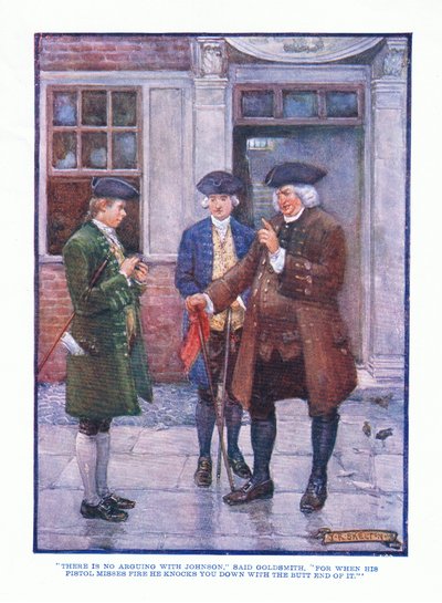 Er valt niet te twisten met Johnson, zei Goldsmith, uit Engelse literatuur uitgegeven door T C & EC Jack, ca. 1920 door J. R. Skelton