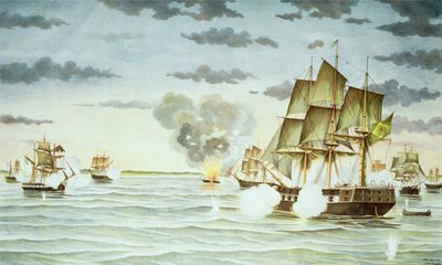 De Slag bij Quilmes tijdens de Cisplatijnse Oorlog (1825-28) tussen Uruguay en Brazilië door J. Raison