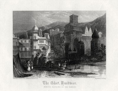 De Ghat, Hurdwar, Hindoes baden in de Ganges door J. Redaway