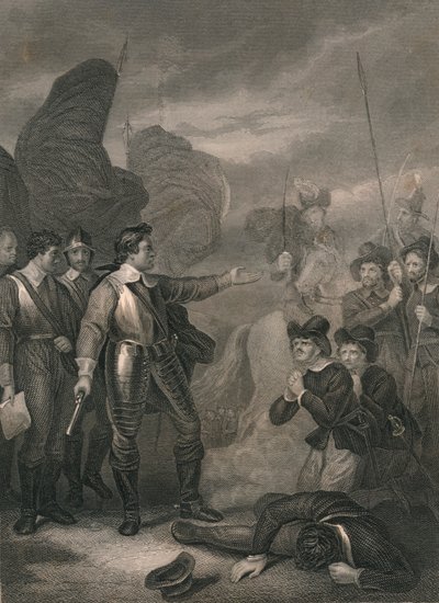 Cromwell onderdrukt de muiterij in het leger, ca. 1640s, midden 19e eeuw door J. Rogers