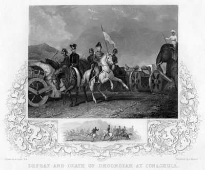 Nederlaag en dood van Dhoondiah bij Conaghull, 1800, vroeg-midden 19e eeuw door J. Rogers