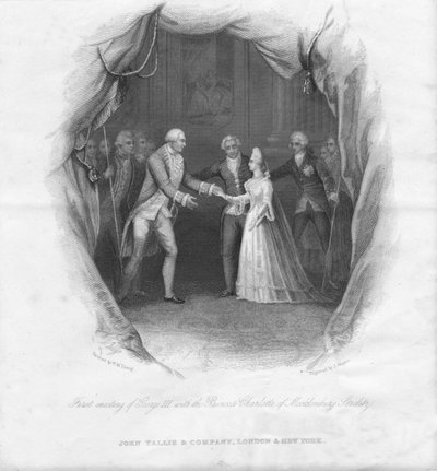 Eerste ontmoeting van George III met Prinses Charlotte..., 1761, midden 19e eeuw door J. Rogers