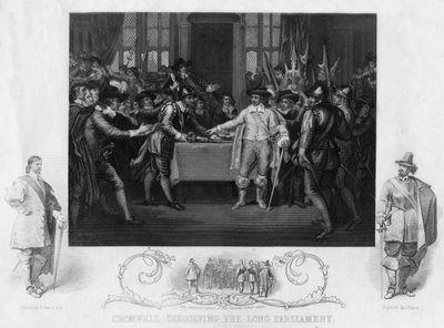 Oliver Cromwell 1599-1654 ontbindt het Lange Parlement, 19e eeuw door J. Rogers
