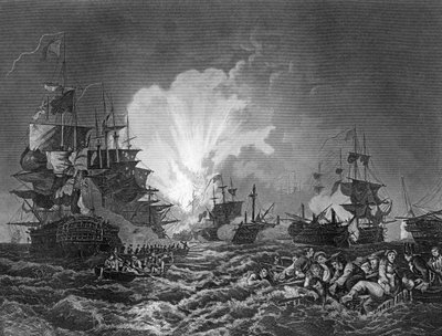 De Slag bij de Nijl, Egypte, 1 augustus 1798 c1857 door J. Rogers