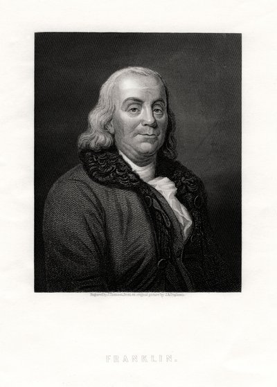 Benjamin Franklin, politiek figuur en staatsman van de Verenigde Staten, 19e eeuw door J. Thomson