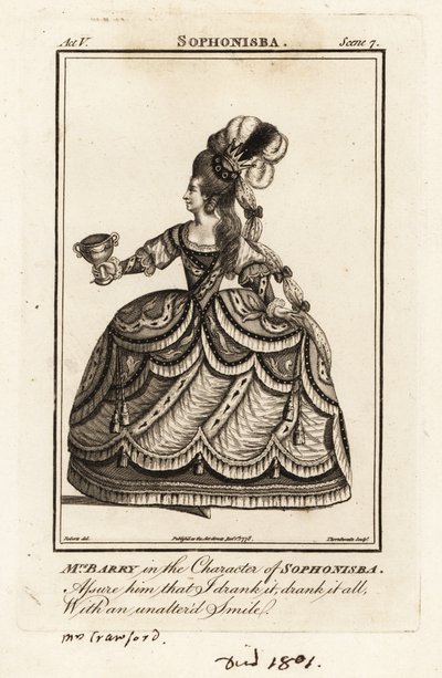 Mevrouw Ann Barry in de rol van Sophonisba in James Thomson
