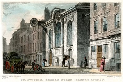 Kerk van St Swithin en de London Stone, Cannon Street, City of London, c1830 door J. Tingle