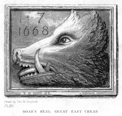 Herbergteken van de Boars Head Tavern, Eastcheap, Londen, 19e eeuw door J. Tingle