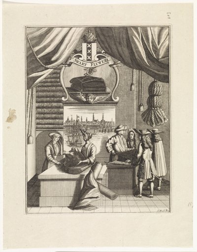 Interieur van een stoffenwinkel met de naam 
