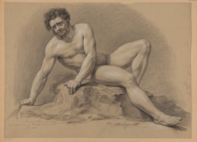 Zittend mannelijk naakt, van voren gezien (2e prijs 1810) door J. Uittenbogaardt