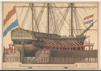 Het schip Zoutman op kamelen door J. Vos (signed by artist)