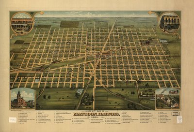 Vogelvlucht van Mattoon, Illinois 1884 door J. W. Shober and Carqueville Smith