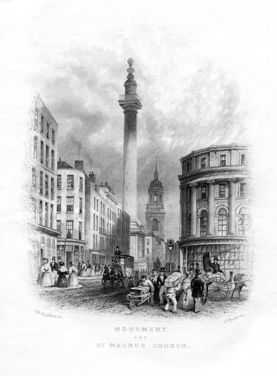Monument en kerk van St Magnus de Martelaar, Londen door J. Woods