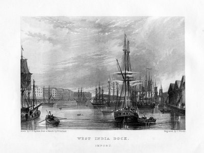 West India Dock, Londen, 19e eeuw door J. Woods