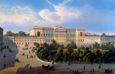 Paleis van Groothertog Mikhail, uitzicht vanaf het plein, gedrukt door Schmidt en Chevalier, uitgegeven door Lemercier, Parijs, 1850s door J. after Charlemagne