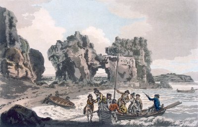 Uitzicht op Castle Rock vanaf de landingsplaats op de Flat Holmes, uit A Picturesque Guide to Bath, Bristol Hot-Wells, the River Avon and the Adjacent Country, gepubliceerd in 1793 door J. and Ibbetson, J.C. Hassell