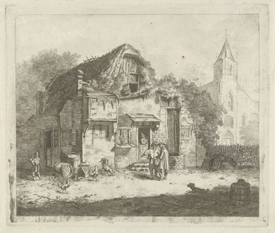 Boerderij bij een kerk door Jabes Heenck