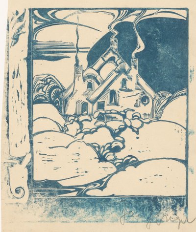 Huis met rokende schoorstenen in heuvellandschap door Jac Jongert (signed by artist)