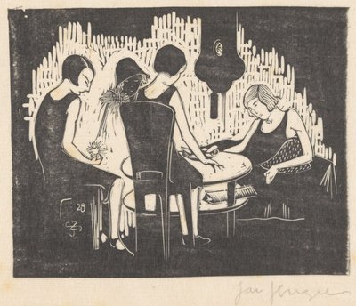 Vier vrouwen zittend aan een tafel door Jac Jongert (signed by artist)