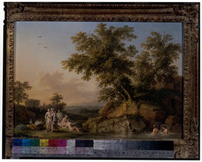 Een paar landschappen met badende nimfen door Jacob Philippe Hackert