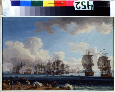 De slag bij Chesma op 5 juli 1770. Het betrof de vloten van Rusland onder Catharina II en het Ottomaanse Rijk bij Chios in Griekenland door Jacob Philippe Hackert