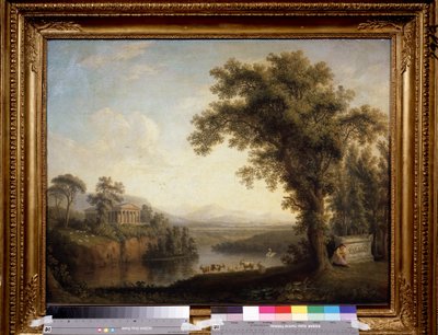 Antiek landschap met het graf van Phaëthon (Clymene huilt op het graf van haar zoon) door Jacob Philippe Hackert
