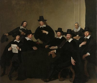 Regenten van het Nieuwe Zijds Instituut voor de Buitenzorg van de Armen, Amsterdam, ca. 1650 door Jacob Adriaensz. Backer
