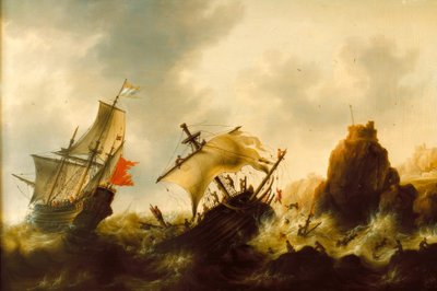 Schipbreuk in de storm door Jacob Adriaensz Bellevois