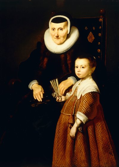 Portret van een Dame, 80 jaar oud, met een Meisje, 6 jaar oud, driekwart lengte, c.1632-33 door Jacob Adriensz Backer