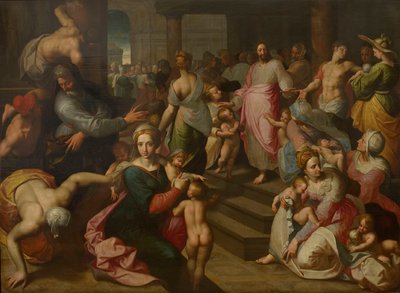 Christus zegent de kinderen Laat de kinderen tot mij komen door Jacob Backer de