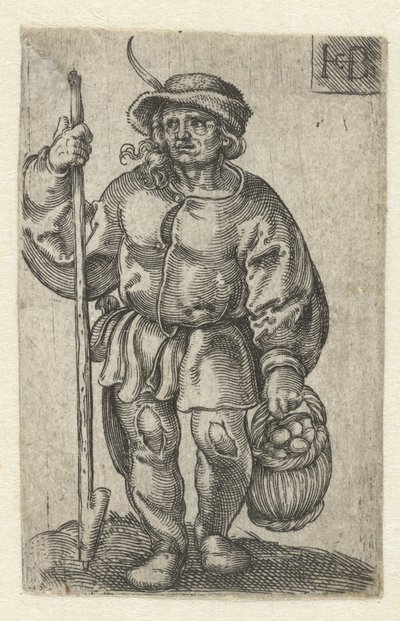 Boer met een mand met eieren door Jacob Binck
