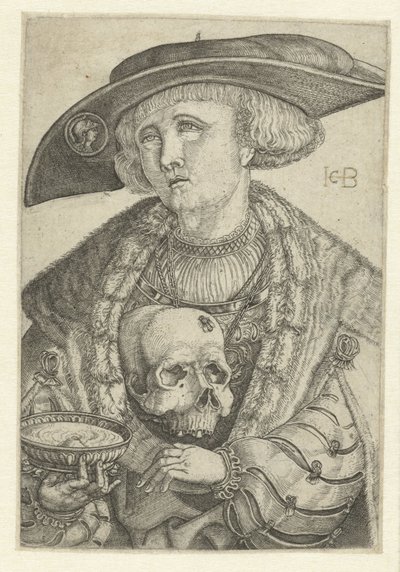 Zelfportret met schedel en schaal door Jacob Binck