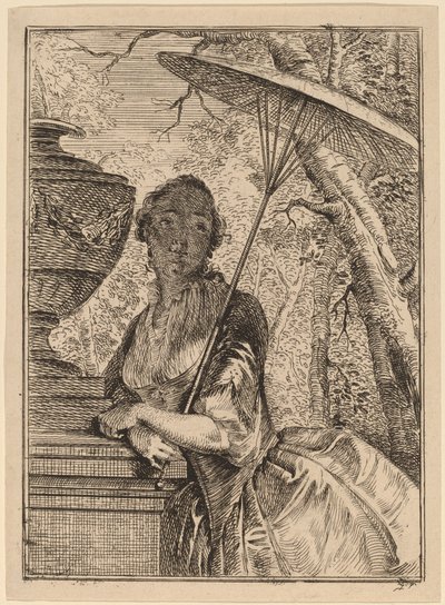 Jonge vrouw met een parasol door Jacob Buys