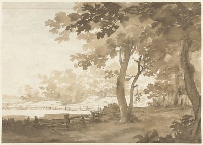 Landschap met een weg onder bomen door Jacob  Cats