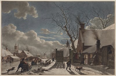 Winternacht in een Nederlandse Stad, 1797 door Jacob Cats