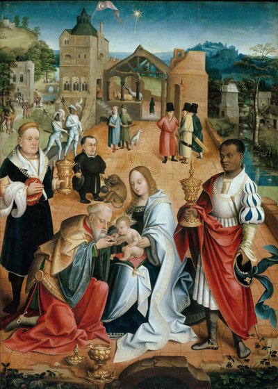 De aanbidding der wijzen, centraal paneel van het drieluik, 16e eeuw door Jacob Claesz. van Utrecht
