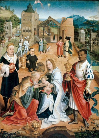 De aanbidding der wijzen (centraal paneel van het drieluik) door Jacob Claesz. von Utrecht