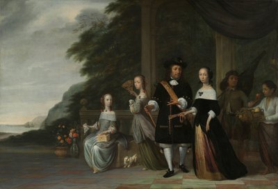 Pieter Cnoll en Cornelia van Nijenrode, hun twee dochters Catharina en Hester, de tot slaaf gemaakte Surapati en een tot slaaf gemaakte vrouw door Jacob Coeman