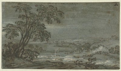 Heuvelig landschap met rivierbocht door Jacob Colijn