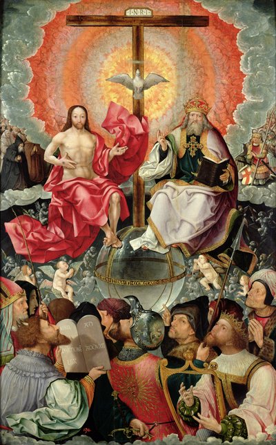 Middenpaneel van drieluik met aanbidding van de Drie-eenheid door Jacob Cornelisz van Oostsanen