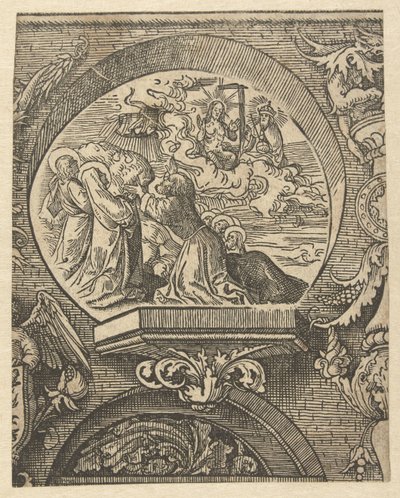 De hemelvaart en Christus voor God de Vader door Jacob Cornelisz van Oostsanen