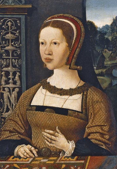 Portret van Isabella van Oostenrijk, koningin van Denemarken, ca 1524 door Jacob Cornelisz van Oostsanen