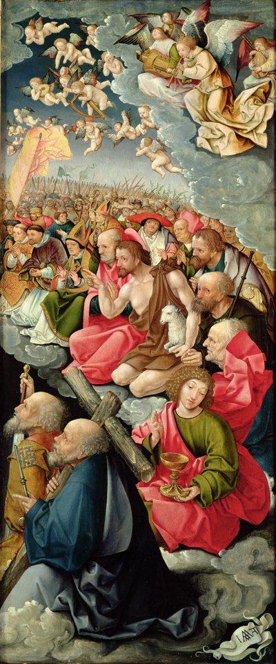 Rechtervleugel van drieluik met aanbidding van de Drie-eenheid door Jacob Cornelisz van Oostsanen