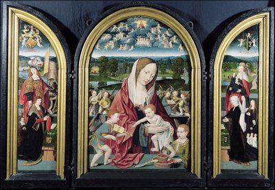 Maagd en Kind met Muziekmakende Engelen en de familie Sampsons-Coolen, Drieluik, 1500-1525 door Jacob Cornelisz van Oostsanen