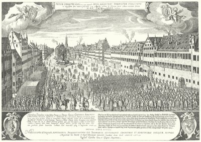 De stad Augsburg brengt hulde aan Gustavus Adolphus van Zweden door Jacob Custodis