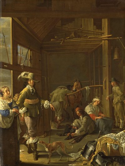Soldaten in een Stal door Jacob Duck